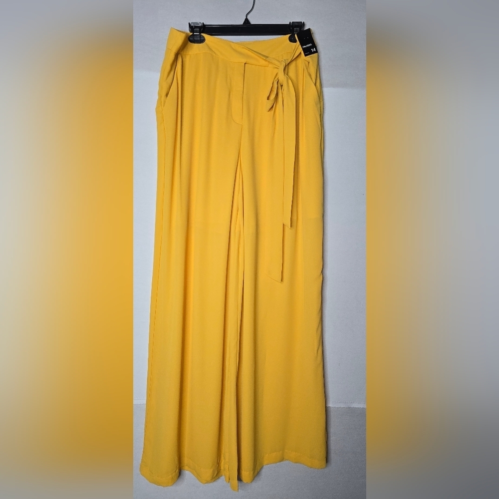 NWT 7th Avenue Design Studio Size 14 Stripe Palazzo Wide Leg Yellow Pants Rayon